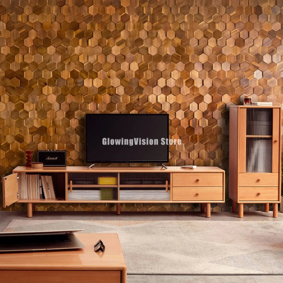 Walnut Wood Mosaic Tile Wall Sticker for TV Background Art Wall Decoration Modern 3D Wood Hexagon Wooden Panel Wall Panel