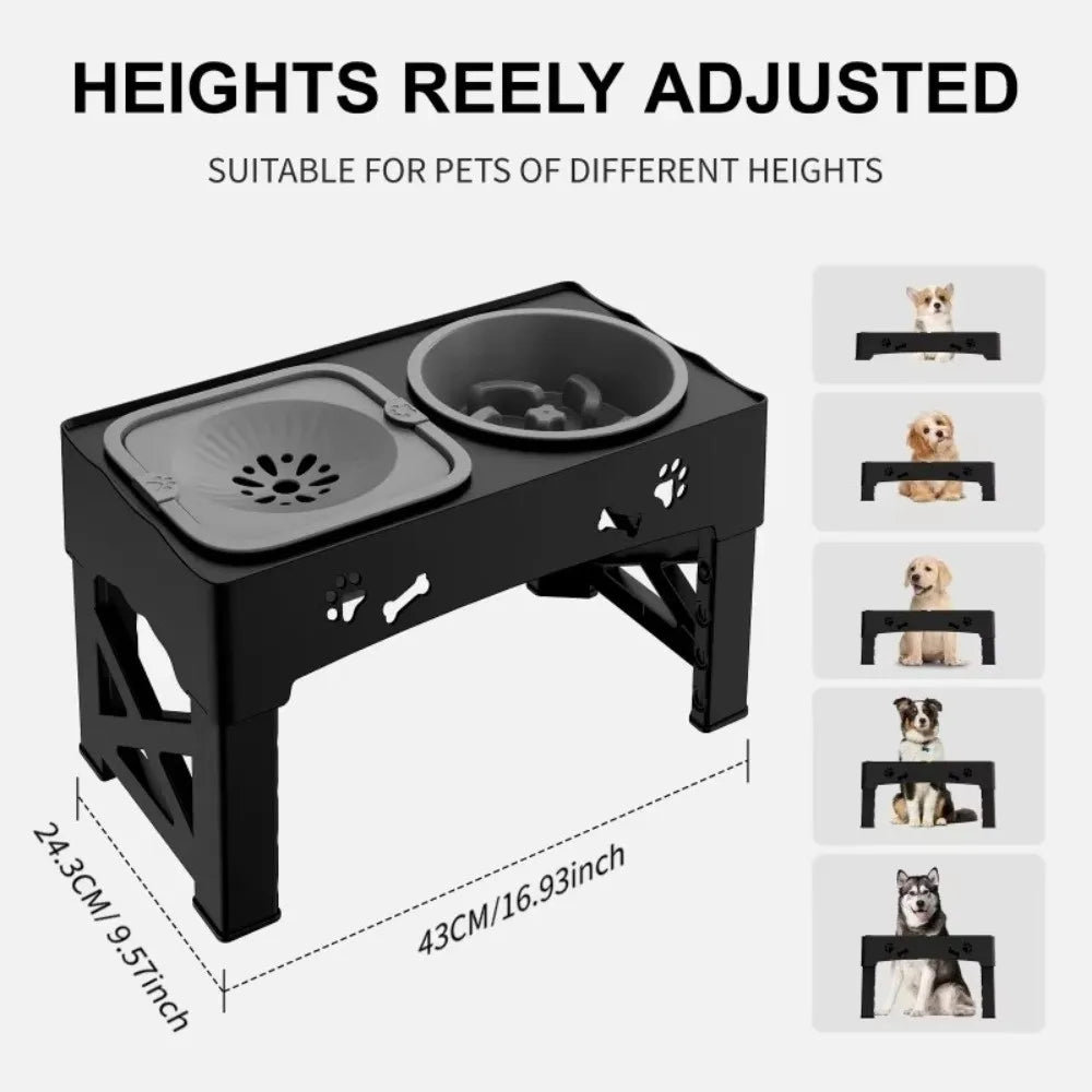 3 in 1 Pet Feeder Anti-Slip Foldable Stand Slow Feeder Bowl Anti-Spill Adjustable Height Elevated Dog Bowls - Daisan Mart