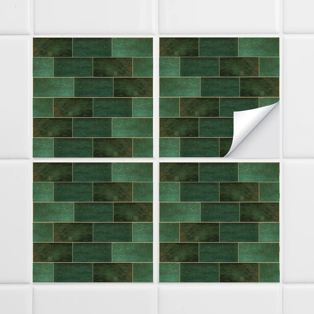 10Pcs Set Retro Dark Green Brick Wall Stickers Mosaic Tile Sticker Bathroom Kitchen Home Wall Background Embellishment