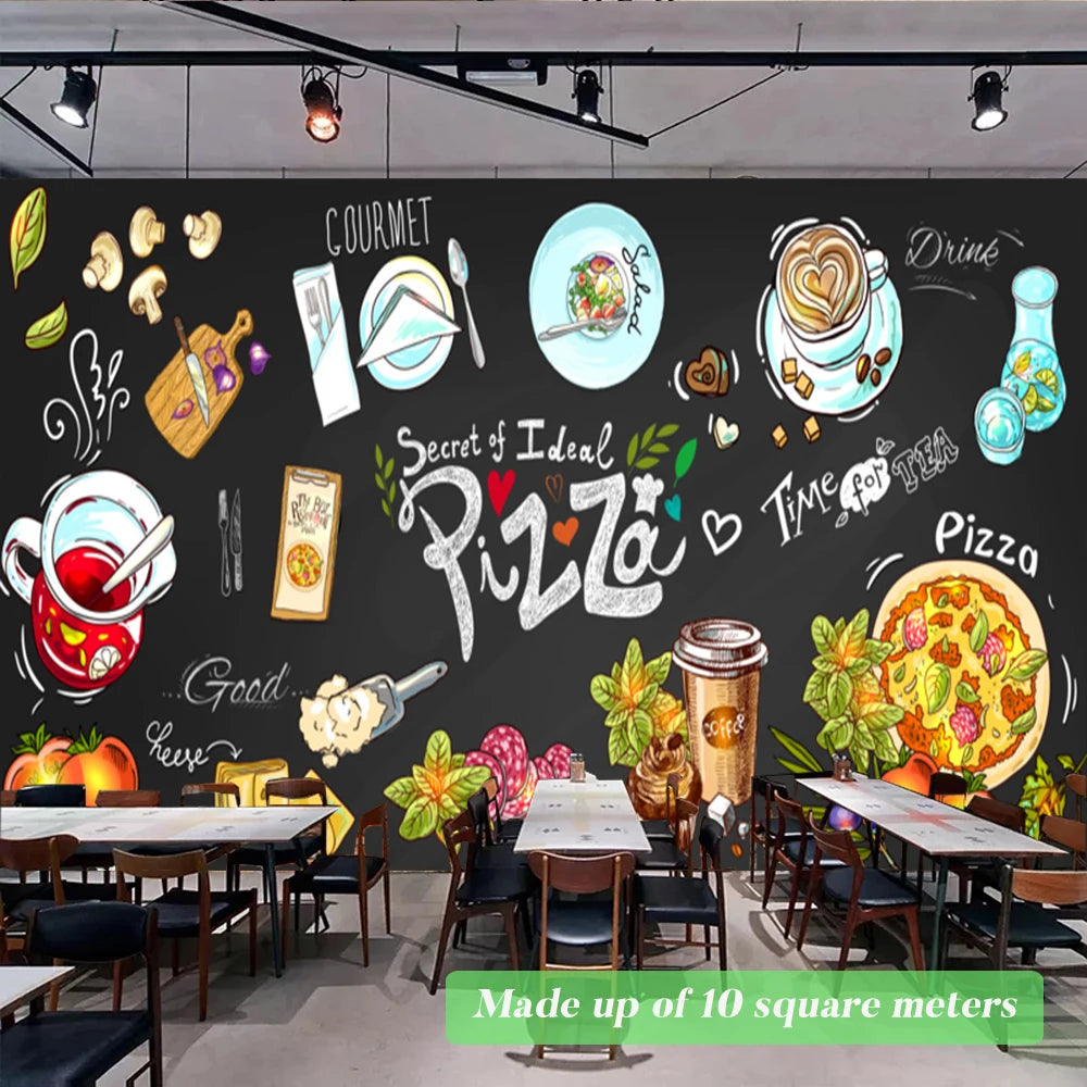 Custom Size Mural Wallpaper 3D Grilled Steak Pizza Shop Donuts Wall Painting Restaurant Cafe Modern Kitchen Spices Wall Papers