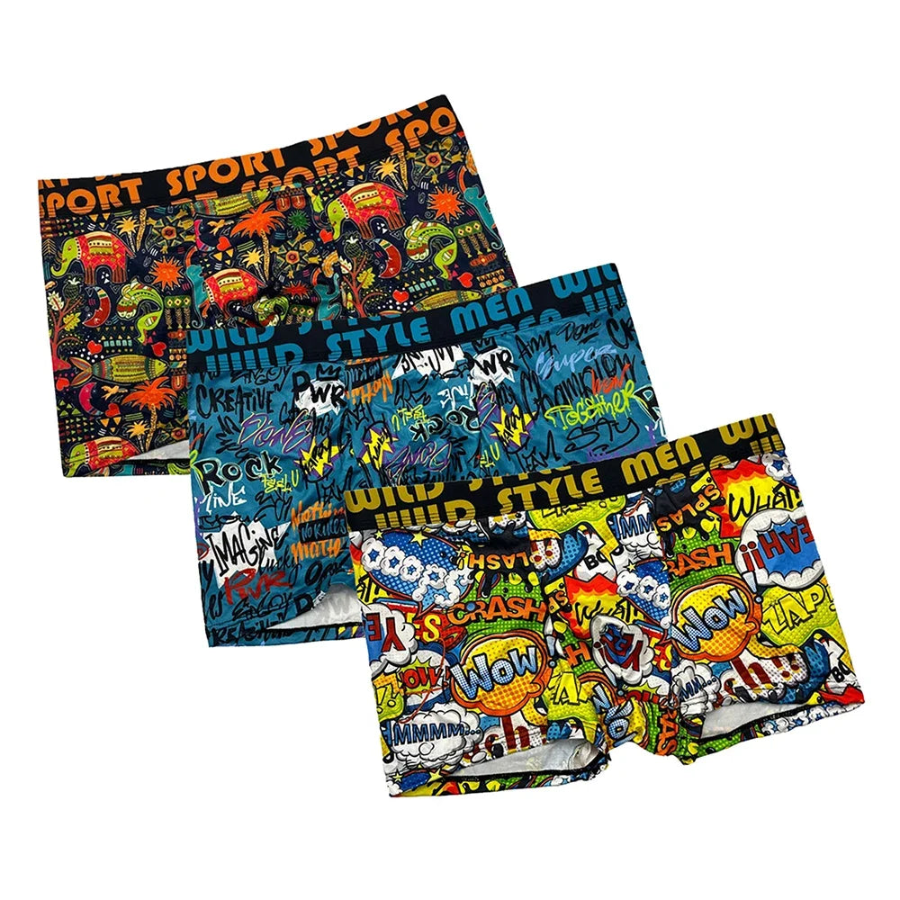 Breathable graffiti men's underwear - Convenient 3-piece set