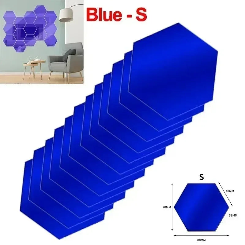 120/6pcs 3D Mirror Wall Sticker Hexagon Acrylic Self Adhesive Mirror Stickers Art Wall Decal Mosaic Tiles DIY Home Bedroom Decor