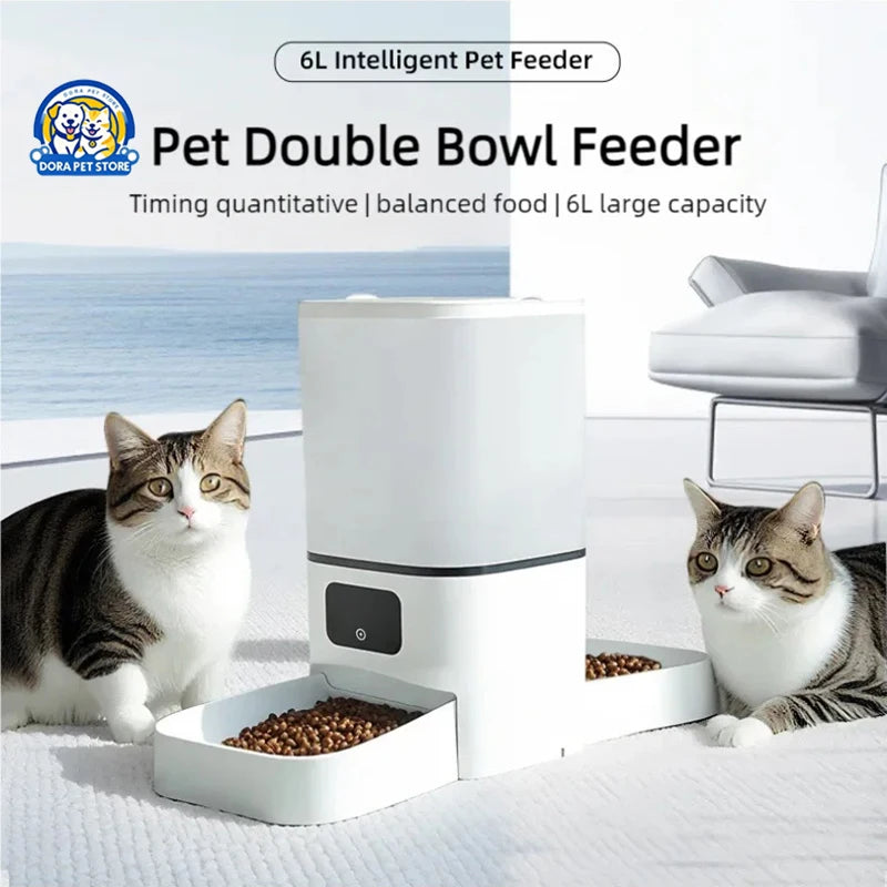 New 6L automatic pet feeder with adjustable camera and cat food intelligent back-to-back feeding machine