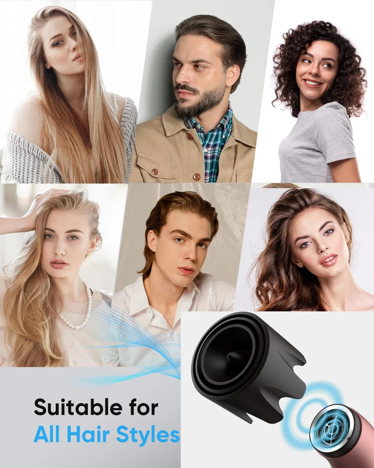 Máy Sấy Tóc 1400W Nhẹ Êm Kèm Nhiều Đầu Phun