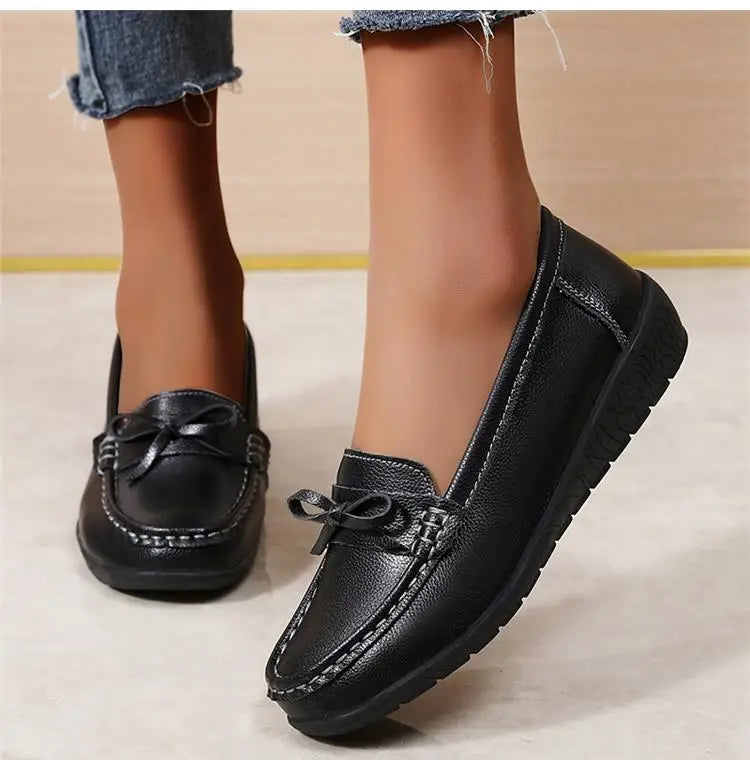 Women's Genuine Leather Loafers - Fashionable, comfortable wedge sole