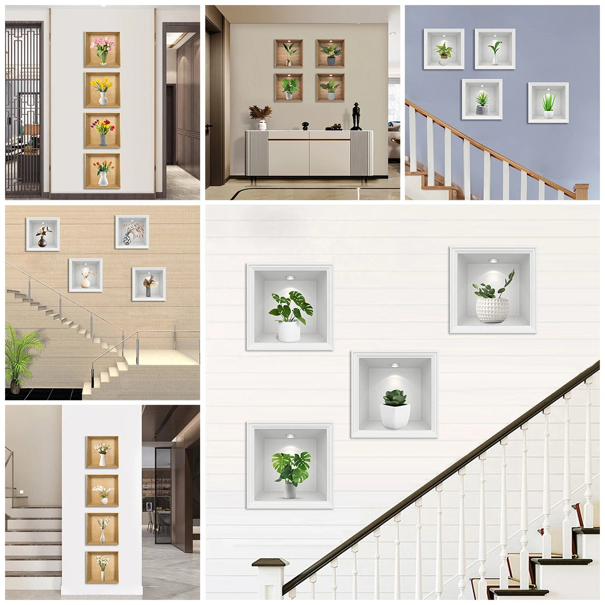 4pcs/set Simulated Plant Potted Plants Cabinet Decoration Wall Stickers Peel &amp; Stick Waterproof PVC Frameless Wall Art Mural