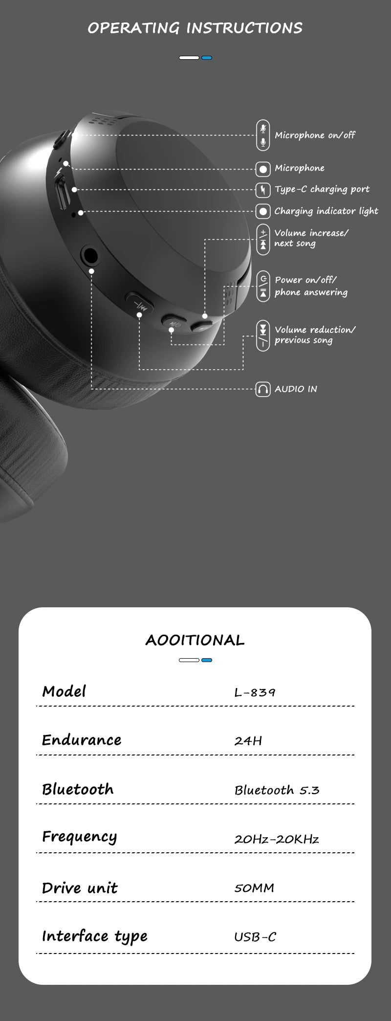 LDON L839 Bluetooth Headset Foldable, Gaming, Mic, Sports