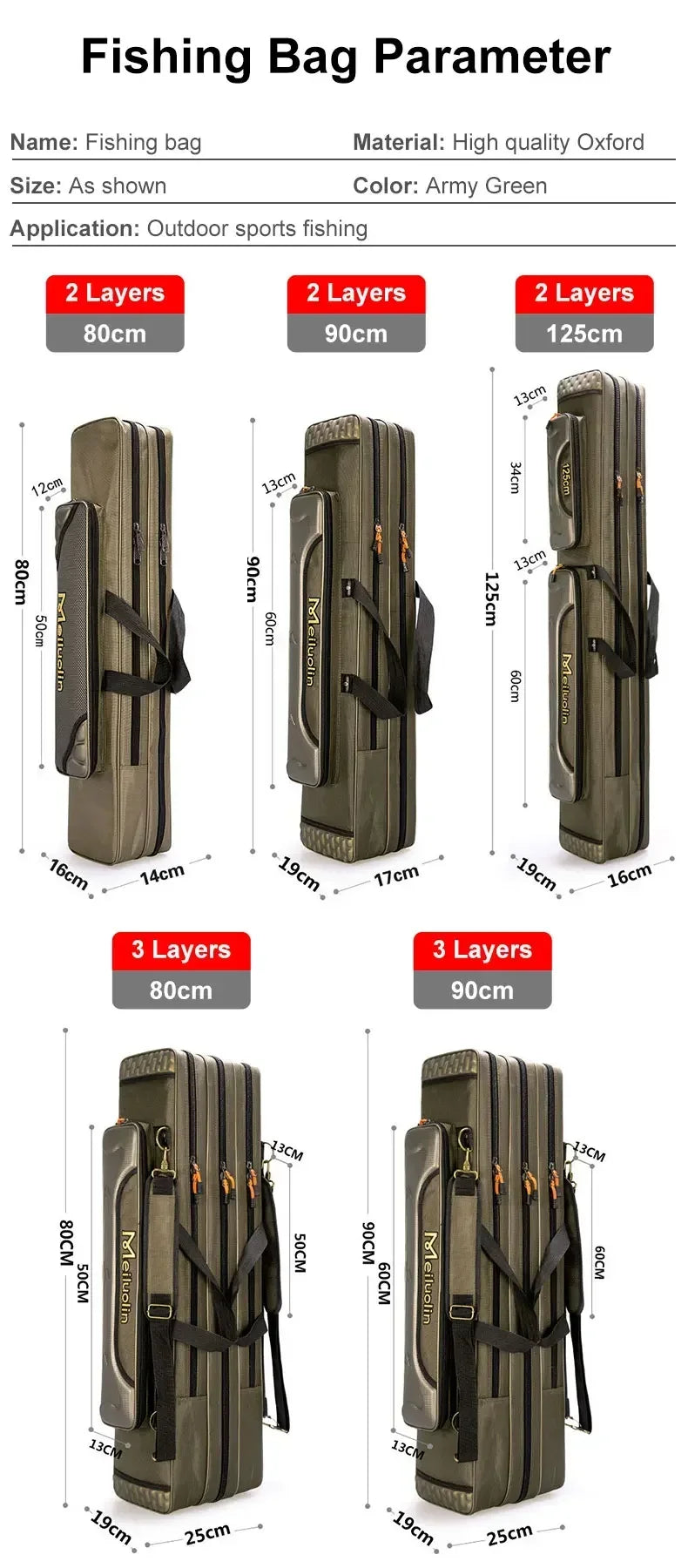 Oxford Multi-Function Fishing Rod Bag with 3 Compartments