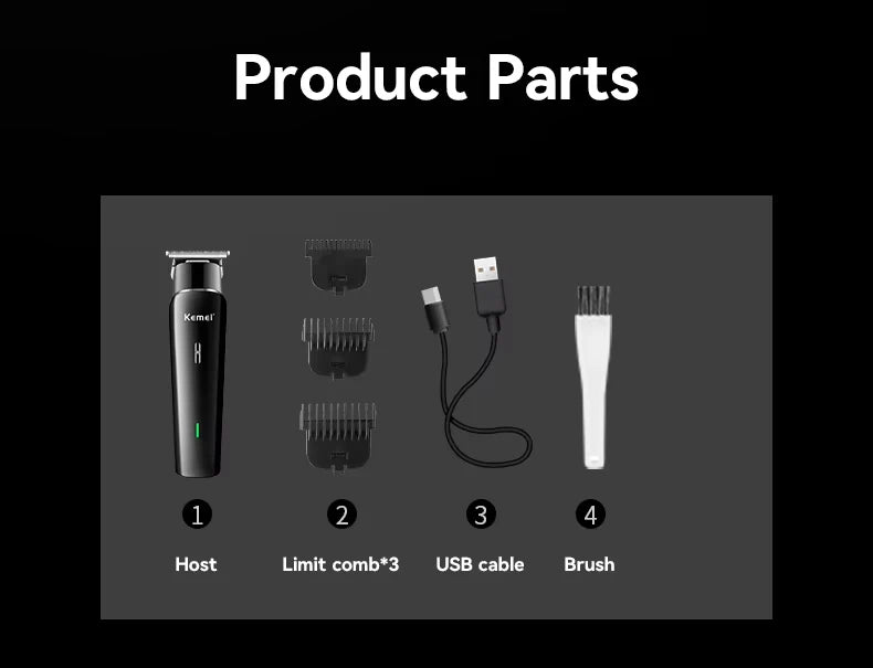 Kemei Tông Đơ Cắt Tóc Không Dây Sạc USB Đa Năng