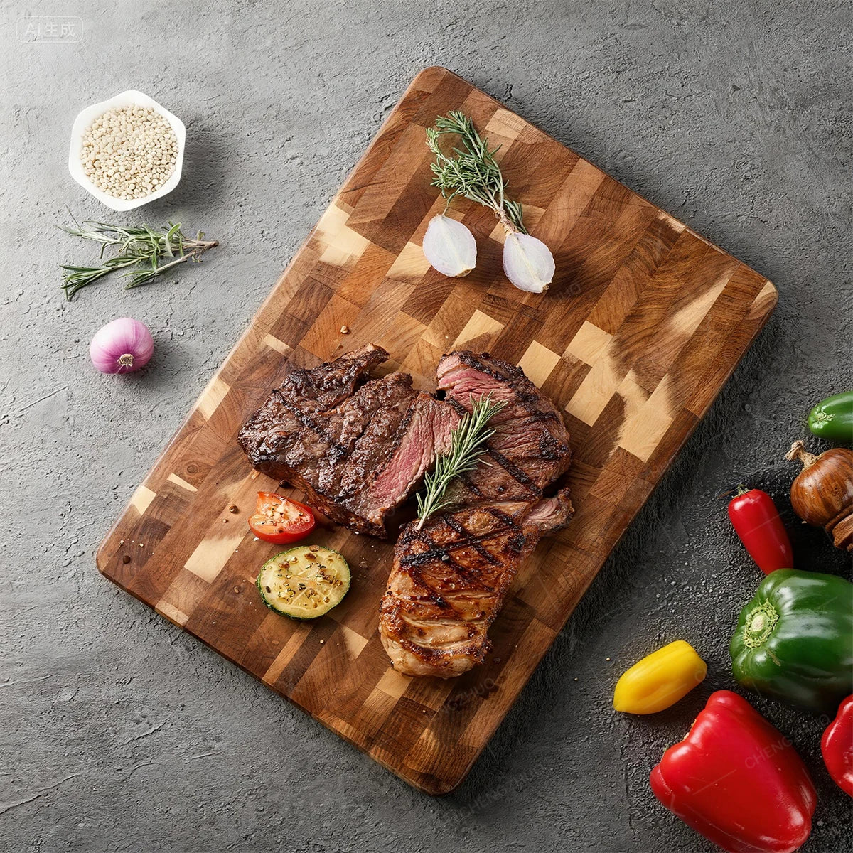 2-Sided Moisture-Proof Wooden Cutting Board + Stainless Steel Kitchen Knives and Cutlery