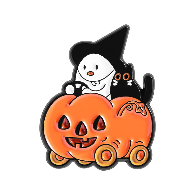 Halloween Pumpkin Animal Enamel Pins Ghost Capybara Grim Reaper Duck Spooky Season Brooches Lapel Badge Jewelry Gift for Friends