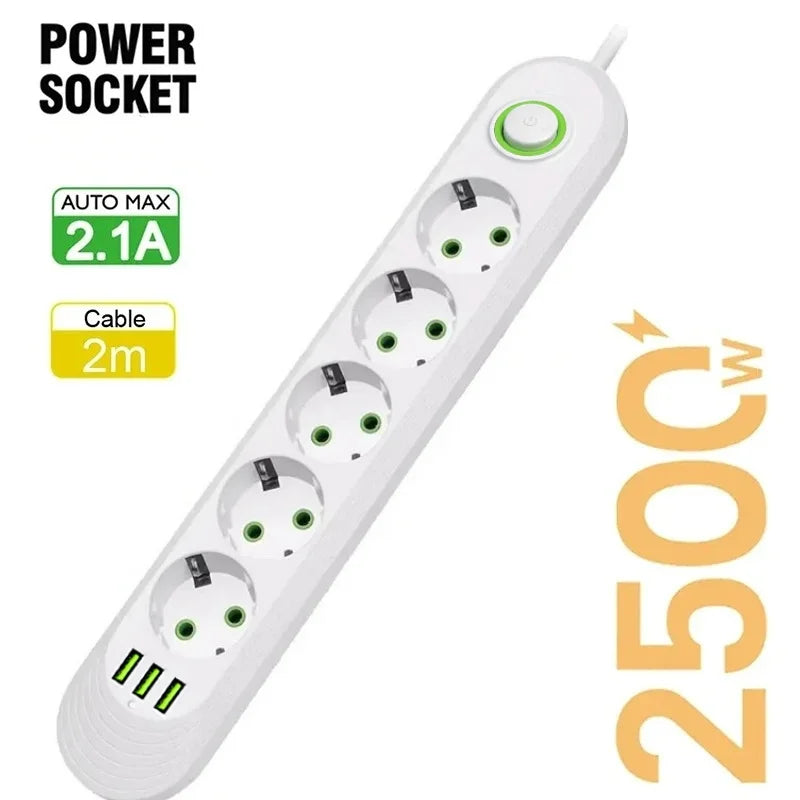 Ổ Cắm Điện Đa Năng 3/4/5 Cổng USB 2500W EU Plug - Daisan Mart