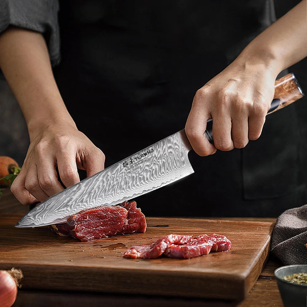TURWHO 8 Inch Chef Knife Gyuto Knife Japanese Style VG10 Core Damascus Kitchen Knives Stainless Steel Butcher Knife Resin Handle - Daisan Mart