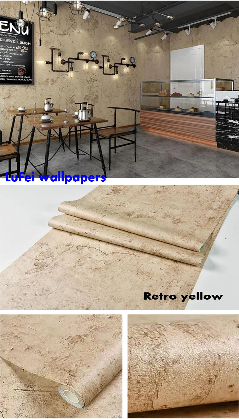 PVC Retro Cement Grey Waterproof Self-adhesive Wallpaper Hotel Cafe Library Living Room Bedroom Wall Renovation Vinyl Stickers