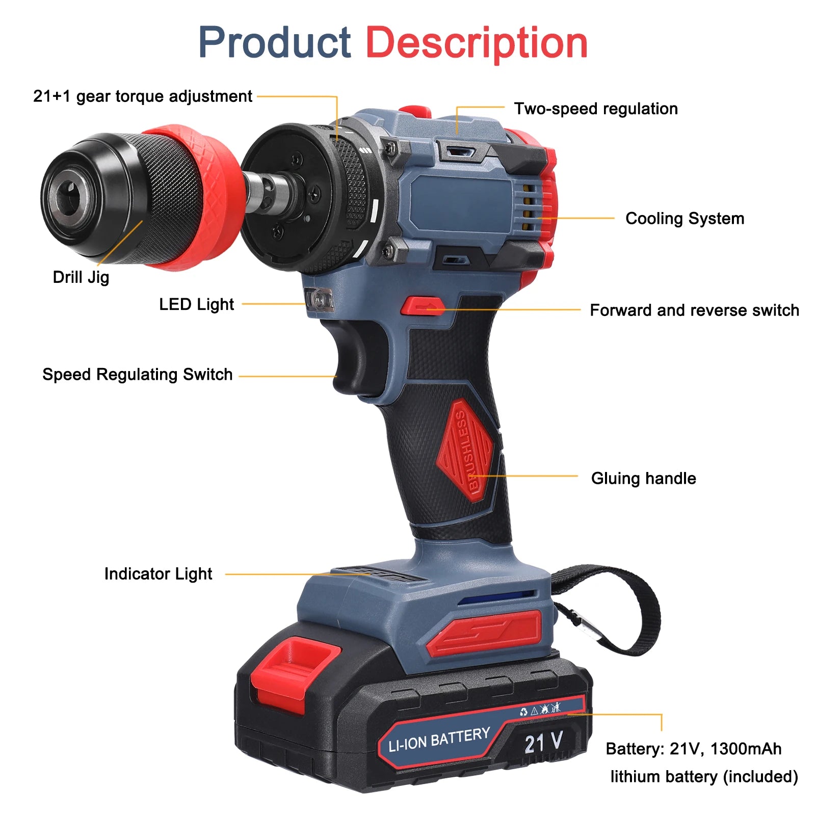 21V 2in1 Electric Drill Rechargeable Screwdriver 55Nm Torque Brushless Screwdriver Practical Screw Driver Repairing Power Tool