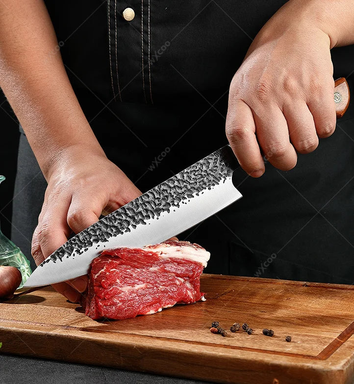 5CR15MOV Steel Chef Knife Set with Wooden Handle Forged Meat Cleaver Japanese Santoku Knife Kitchen Knife Storage Bag - Daisan Mart