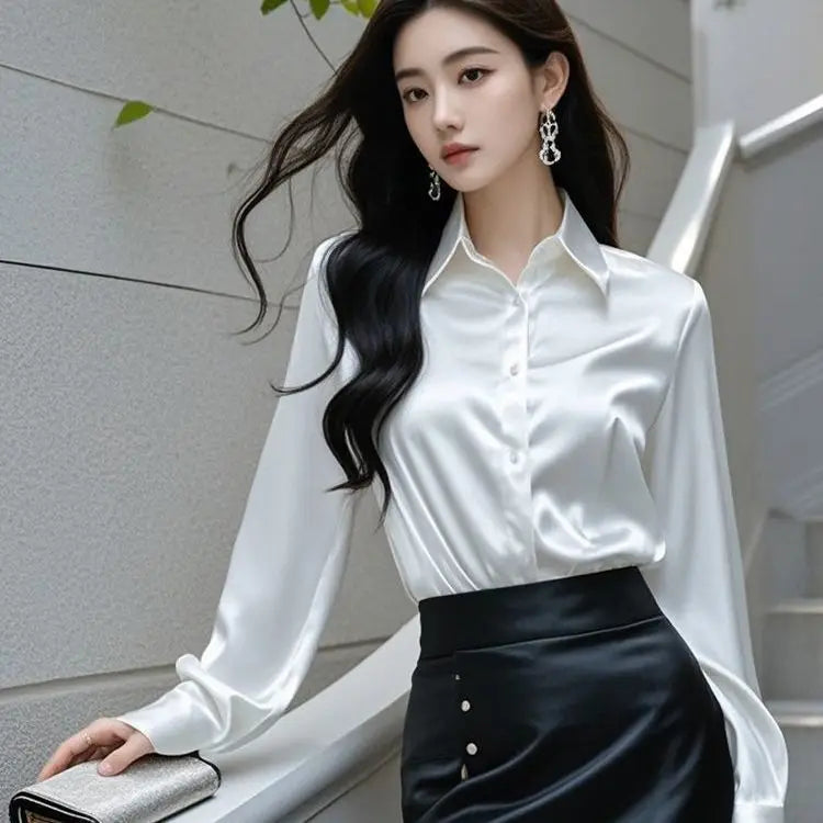 Áo Sơ Mi Lụa Công Sở Nữ Hàn Quốc Dáng Ôm Dài Tay - Daisan Mart