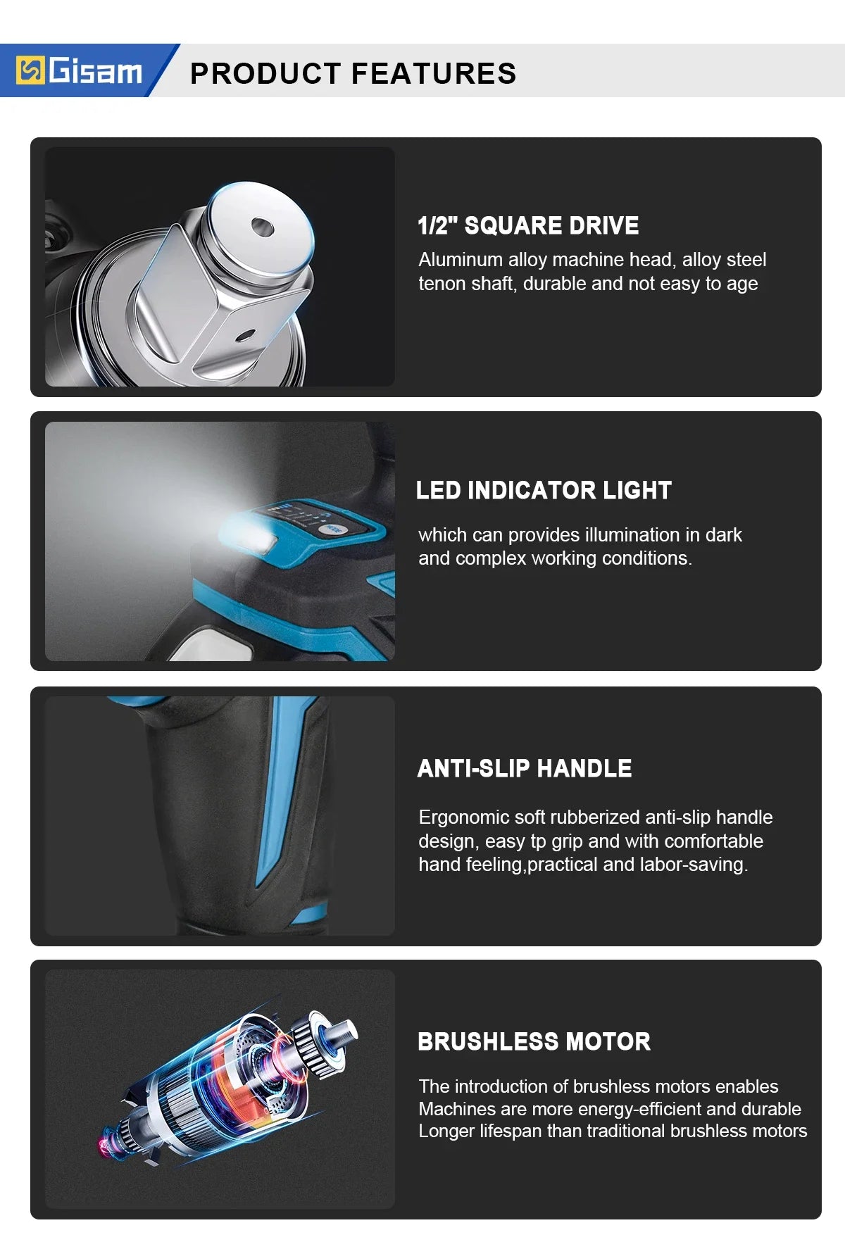 Máy Siết Bu Lông Không Dây Gisam 18V 1200N.m - Daisan Mart