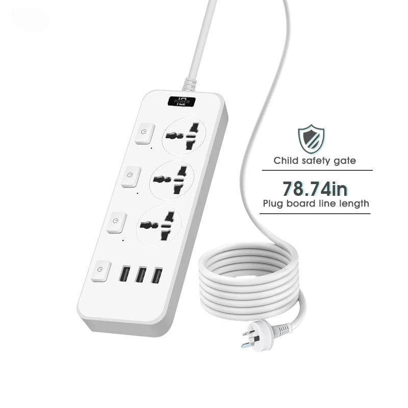 US UK EU Multi-function Power Plug-in Board 2m Extension Cable with USB Power Strip Household High-power Multi-plug Socket