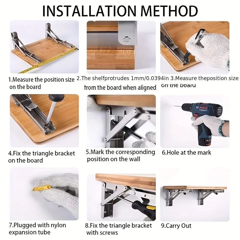 2PCS Sturdy Steel Folding Shelf Brackets Wall-Mounted Design for Workbench Table, Table Shelves Angle Bracket Home Hardware - Daisan Mart