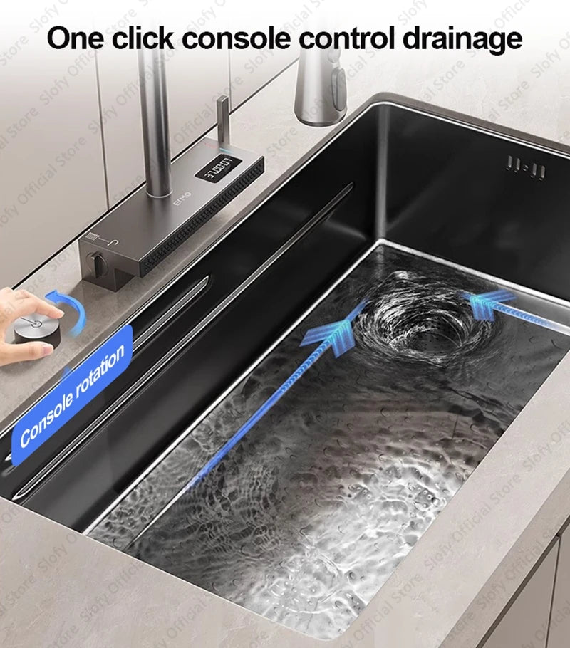 304 Stainless Steel Kitchen Sink Black Single Bowl Thickened Material Wear-Resistant Vegetable Workstation Drainage Accessories - Daisan Mart