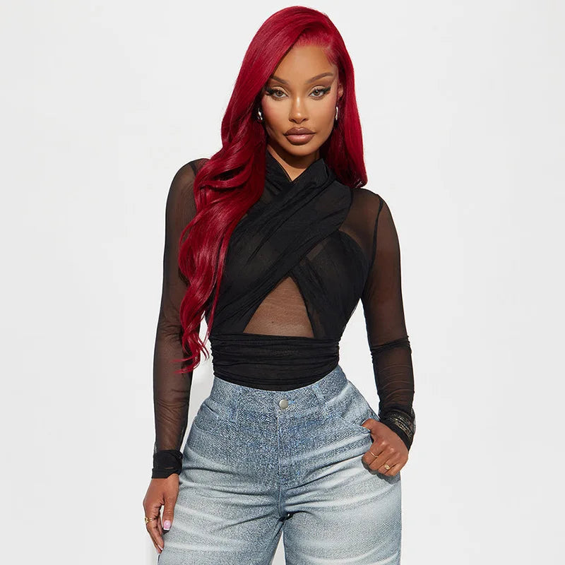 Nsauye Sexy Tights Long Sleeve High Waist Hollow Out Night Club Fashion Women Bodysuit Tops Y2K One Pieces Skinny Rompers 2025