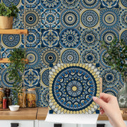24 pieces of Mandala Pattern Glossy Self-adhesive Tile Stickers for Kitchen and Bathroom Removable Waterproof 3D Wall Decal