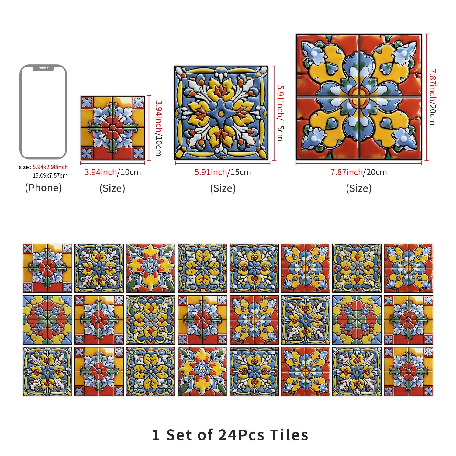 24pcs/Set Self-Adhesive Waterproof Art Wall Stickers For Living Room, Kitchen Oil Resistant Tiles Stickers For Room Decor Decal