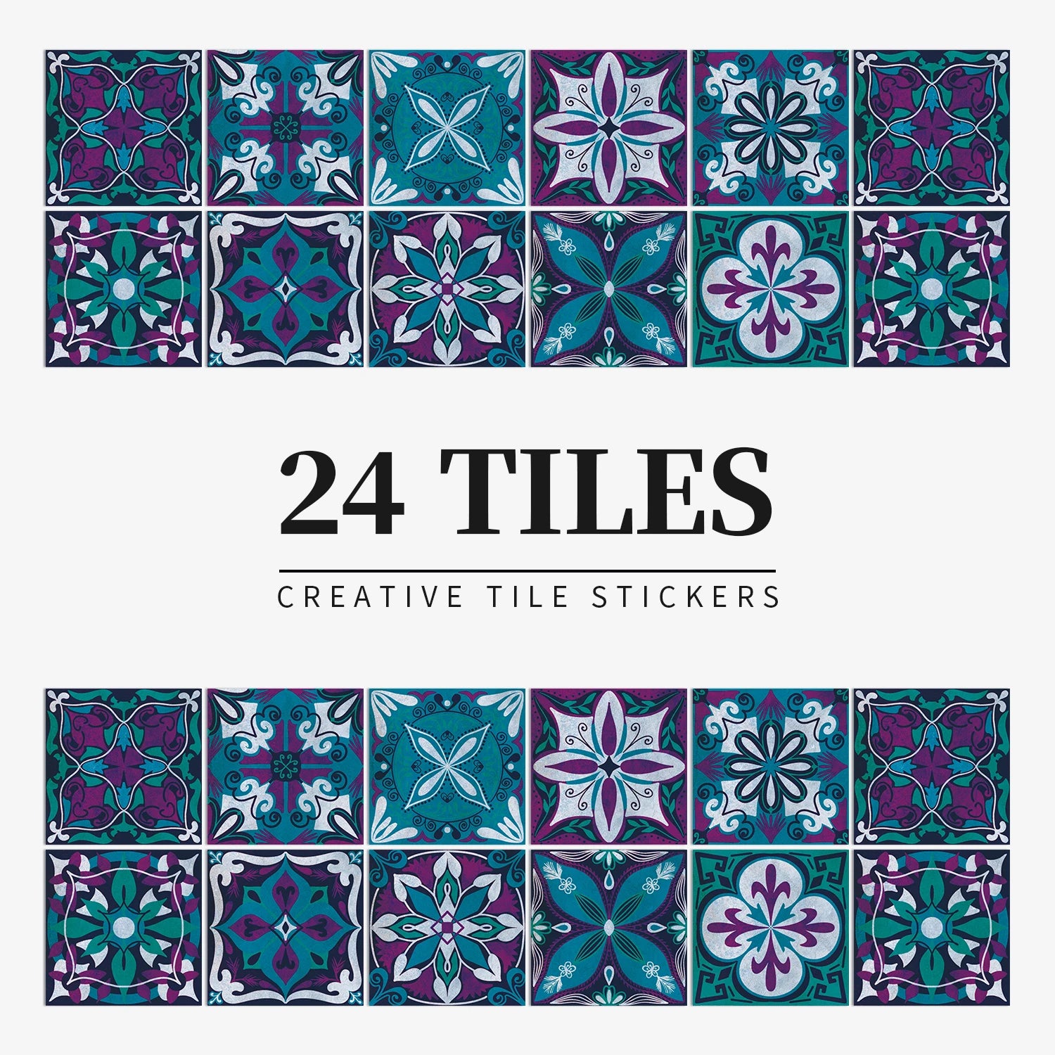 24Pcs European retro style Art Tile Wall Stickers With Self Adhesive Removable Bathroom Kitchen Waterproof Pvc Decal Wallpaper