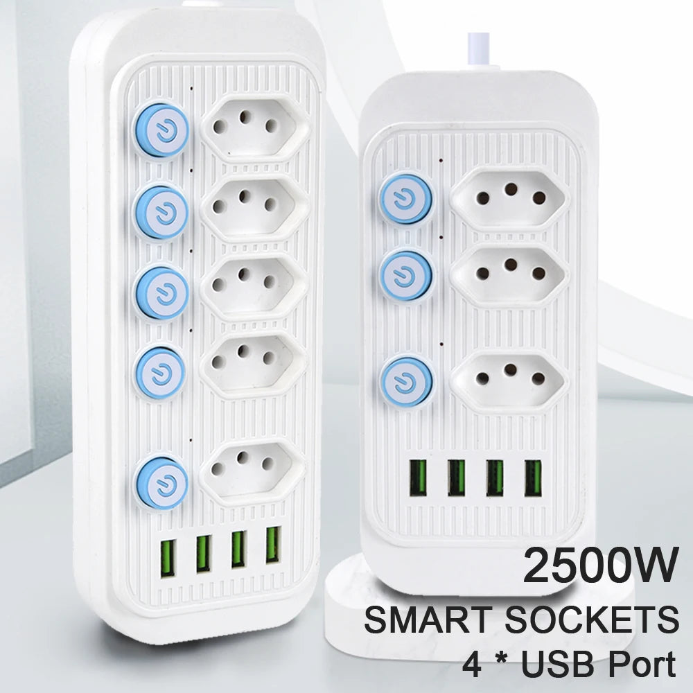 Ổ Cắm Điện Brazil 4 Cổng USB Dây 2M và Bộ Lọc Mạng