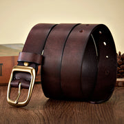 High Quality Men's Cowhide Belt - Vintage Copper Buckle
