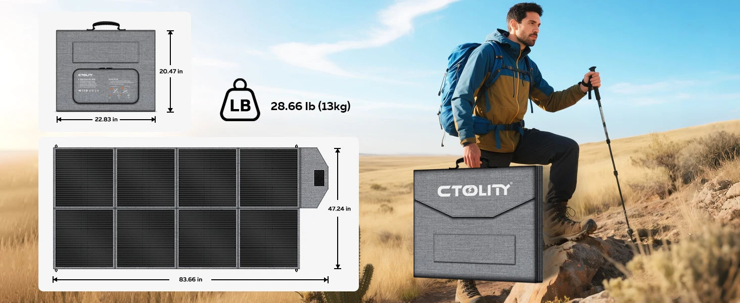 CTOLITY 400W Portable Solar Panel SP400 41V 9.8A Foldable Solar Charger Folding Bag Outdoor Power Supply RV, Camping, Off-Grid