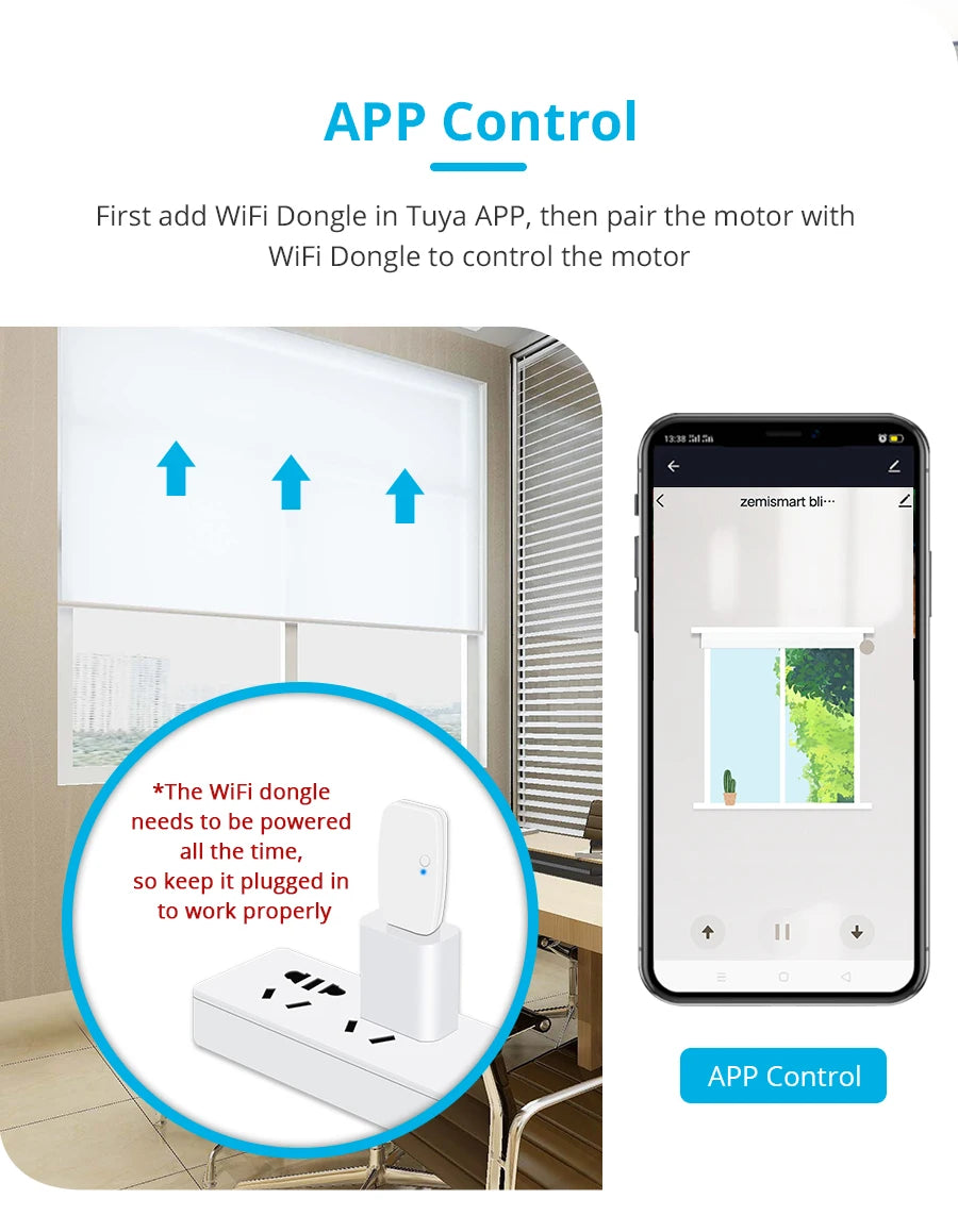 Zemismart WiFi Zigbee Smart Roller Blinds USB Charging