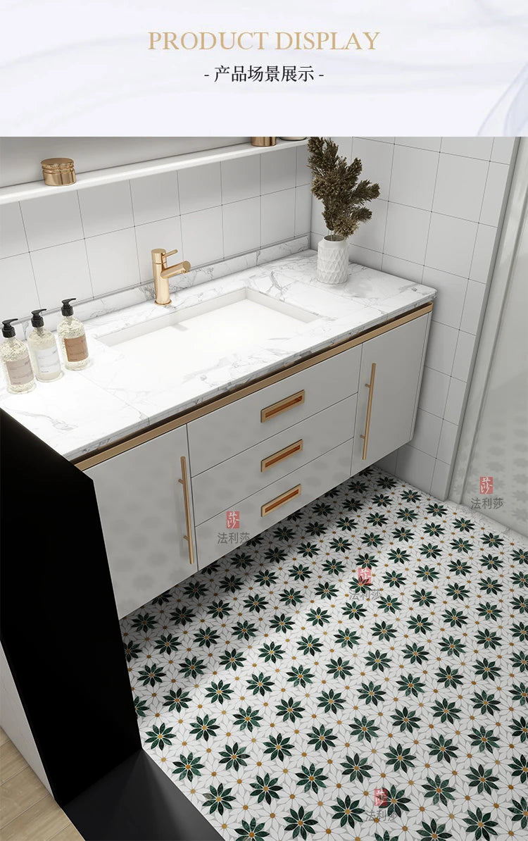 Building materials marble white-green stone mosaic sunflower toilet balcony residential hotel floor decoration background wall - Daisan Mart