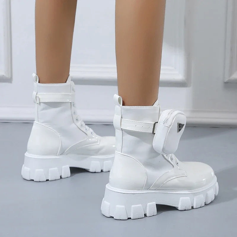 Women's Fashion Boots Thick Sole Round Toe with Small Bag