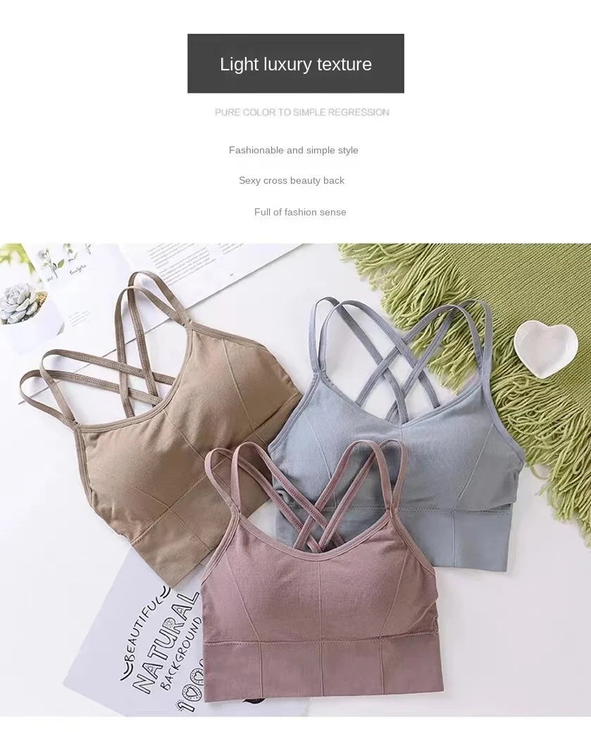 Women's Sexy Cross Back Sports Yoga Bra with Chest Pad