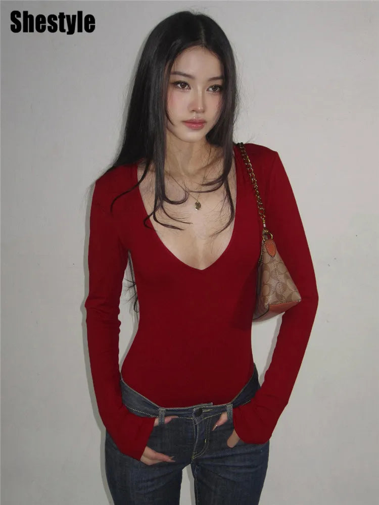 SheStyle Sexy Red Bodysuit - Fall Winter 2025 Fashion