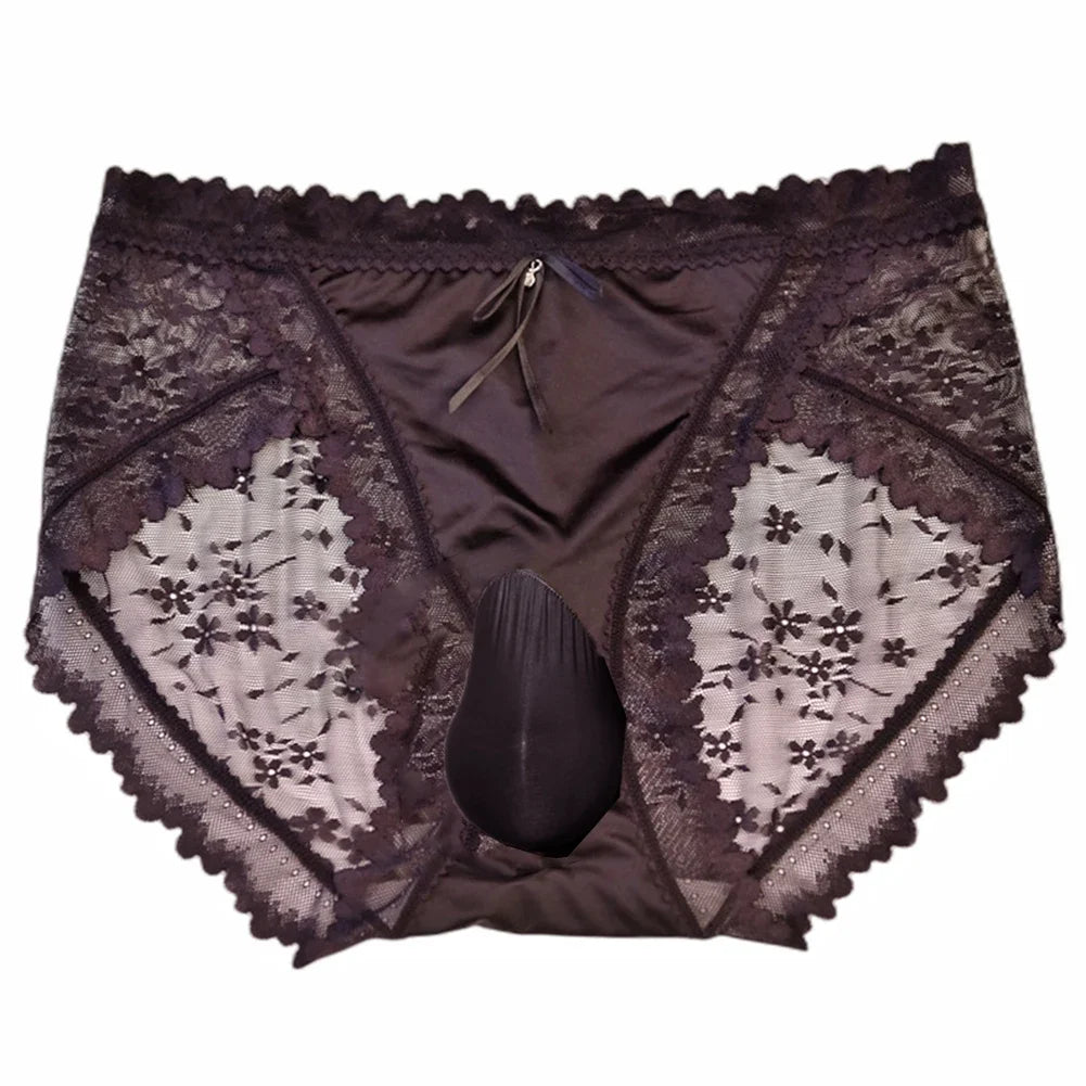 Men's Sexy Lace Underwear, Medium Waist, Seductive Mesh