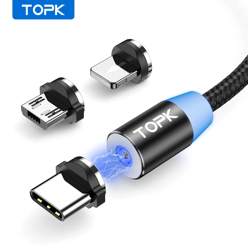 TOPK 3in1 Magnetic Anti-Tangle 360 ​​Degree Charging Cable
