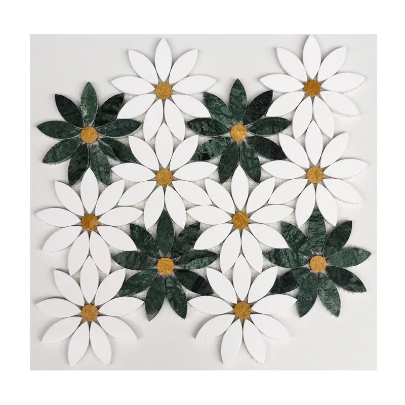 Building materials marble white-green stone mosaic sunflower toilet balcony residential hotel floor decoration background wall - Daisan Mart