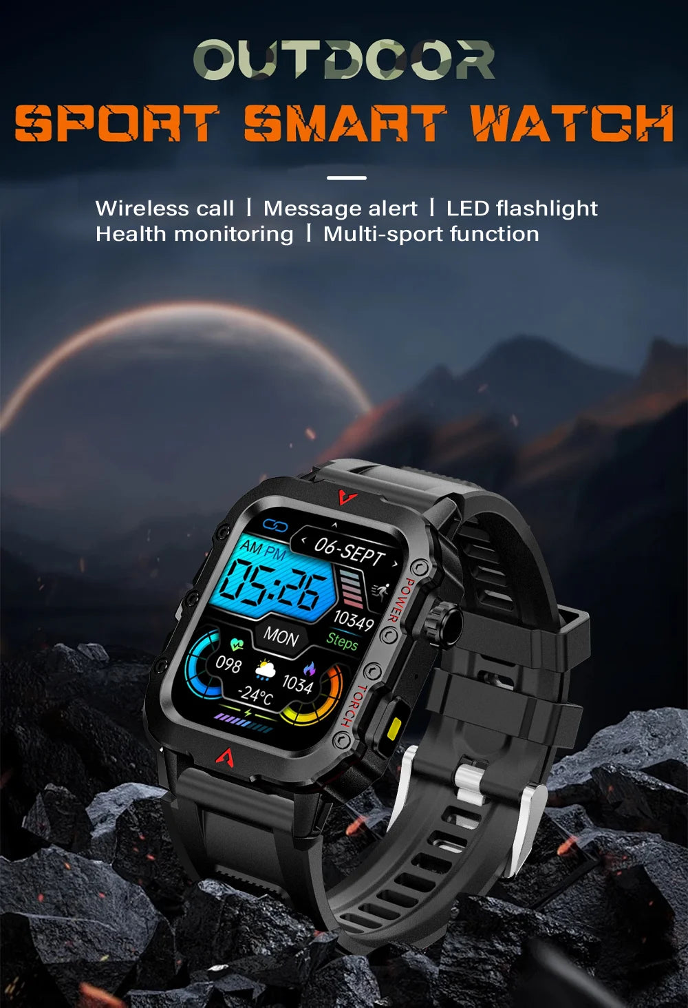 LAXASFIT LED Men's Outdoor Sports Smart Watch