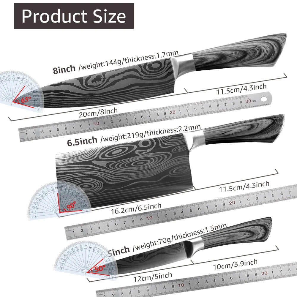 Japanese Santoku Kitchen Knife Set 7Cr17 440C Damascus Pattern