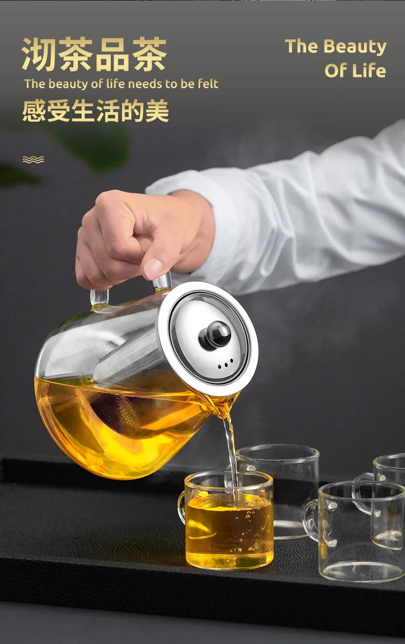 HMLOVE Heat Resistant Glass Teapot With Stainless Steel Tea Strainer Infuser Flower Kettle Kung Fu Teawear Set Puer Oolong Pot