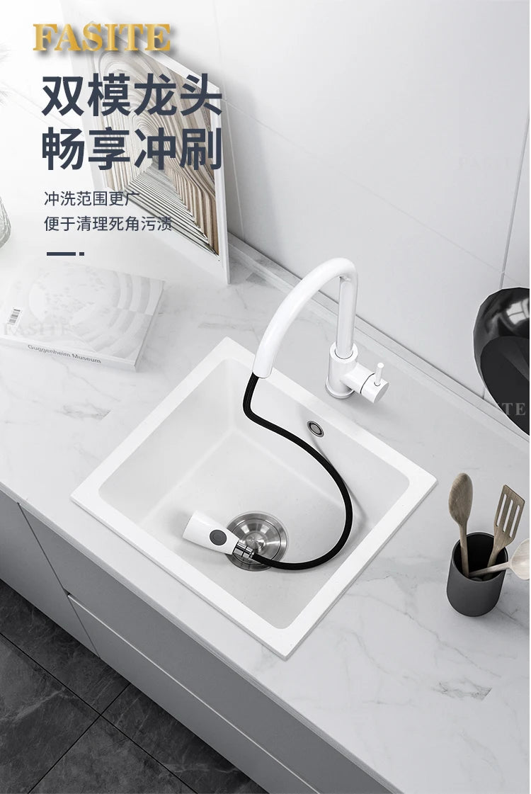 Bar counter square white quartz stone sink size single under counter kitchen vegetable basin - Daisan Mart
