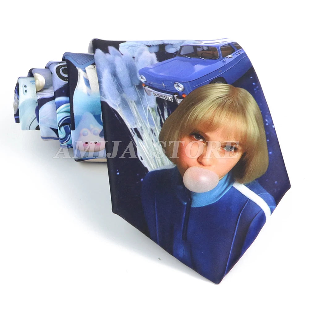 男士復古塗鴉圖案仿絲領帶 8厘米