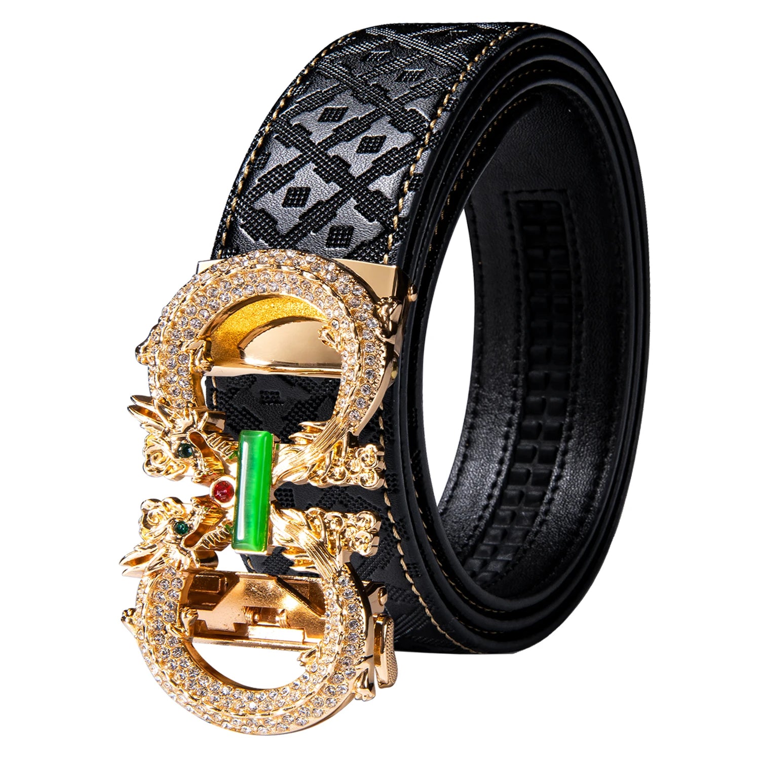 High quality black cowhide men's belt with automatic buckle 130cm