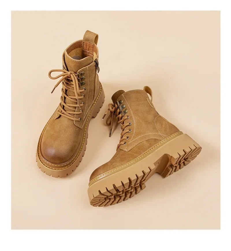 Women's Retro Genuine Leather Shoes - Stylish Rivet Short Boots