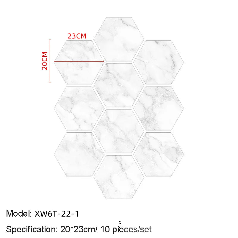 10/20PCS Wall Sticker Hexagon Self Adhesive Waterproof Vinyl PVC Floor Tile Wallpaper Sticker Kitchen Bathroom Home Decoration