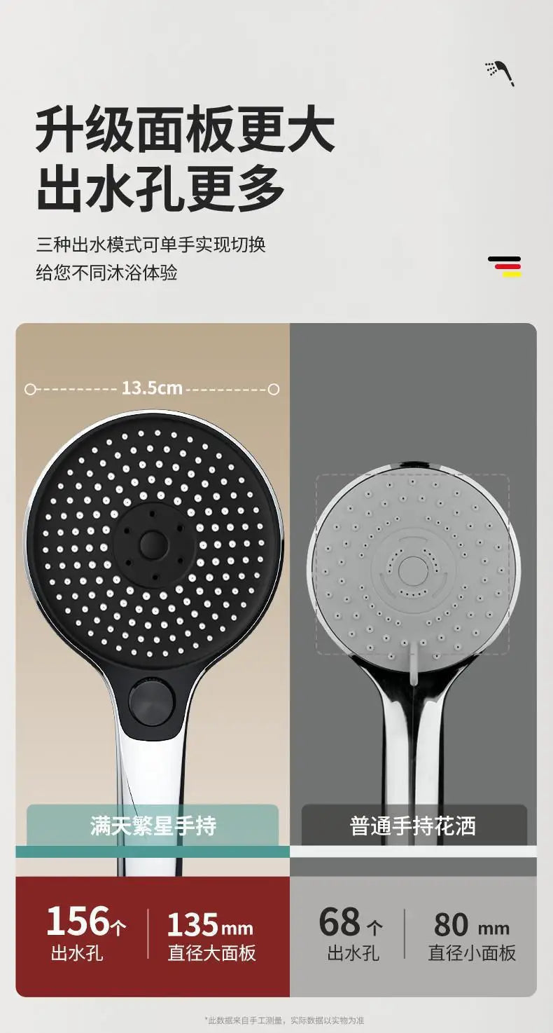 New Big 135mm High Pressure Shower Head Black 3 Modes Water Saving Spray Nozzle Massage Rainfall Shower Bathroom Accessories