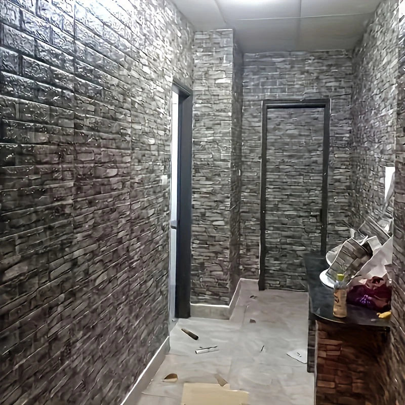 100pcs/200Pcs 3D Wall Tile Sticker, Brick Pattern Foam Self-Adhesive Waterproof Moisture-Proof Ceiling Sticker, Easy To Stick An